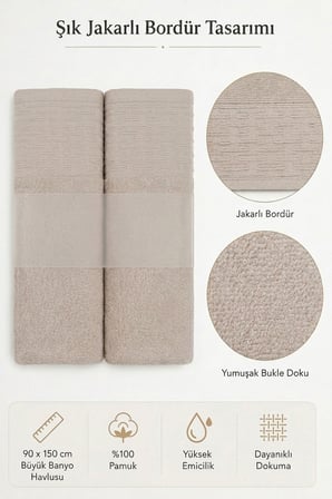 2'li Büyük Boy Banyo Havlusu 90x150 Cm %100 Pamuk Siena Collection 650 Gr