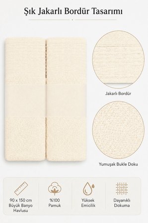 2'li Büyük Boy Banyo Havlusu 90x150 Cm %100 Pamuk Siena Collection 650 Gr