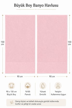 2'li Büyük Boy Banyo Havlusu 90x150 Cm %100 Pamuk Siena Collection 650 Gr