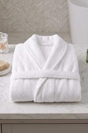 Unisex Şal Yaka Banyo Bornozu %100 Pamuk Beyaz Yetişkin Kadın Erkek