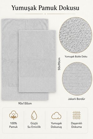 2 Parça Banyo Havlu Seti %100 Pamuk 90x150 + 50x90 Cm Elora Collection