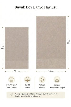 2 Parça Banyo Havlu Seti %100 Pamuk 90x150 + 50x90 Cm Elora Collection