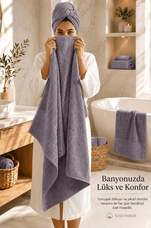 2 Parça Banyo Havlu Seti %100 Pamuk 90x150 + 50x90 Cm Elora Collection