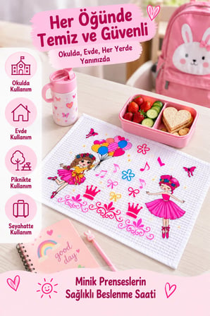 6 lı Okul Beslenme Örtüsü 35x50 cm Yıkanabilir Balerin