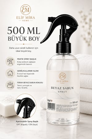 Oda Kokusu Sprey Beyaz Sabun Kalıcı Oda Parfümü 500 ml