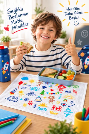 6'lı Okul Beslenme Örtüsü 35x50 cm Pamuklu Yıkanabilir Happykids