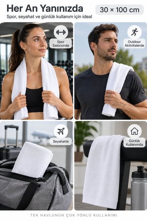 Spor Antrenman Fitness Havlusu 30X100 Cm  Pamuklu