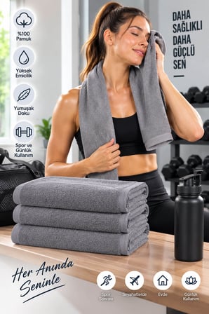 3Lü Spor Fitness Havlusu 30X100 %100 Pamuklu