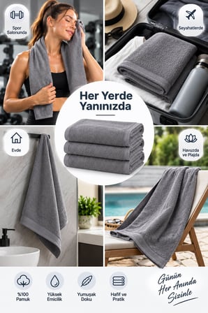 3Lü Spor Fitness Havlusu 30X100 %100 Pamuklu