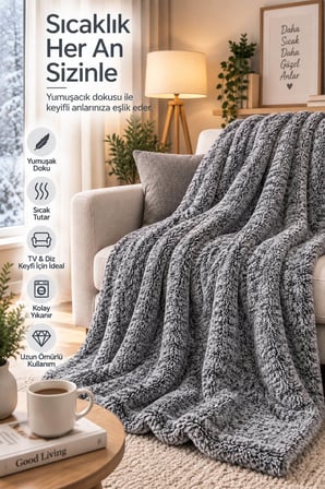 Tek Kişilik Peluş TV Diz Battaniyesi 100x175 cm