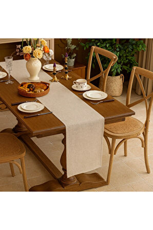 Ham Kumaş Masa Runner Doğal Kumaş, Şık Sofra Dekorasyonu 35x210