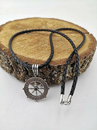 Gemi Dümeni Deri İpli  925 Ayar Gümüş Erkek Kolye