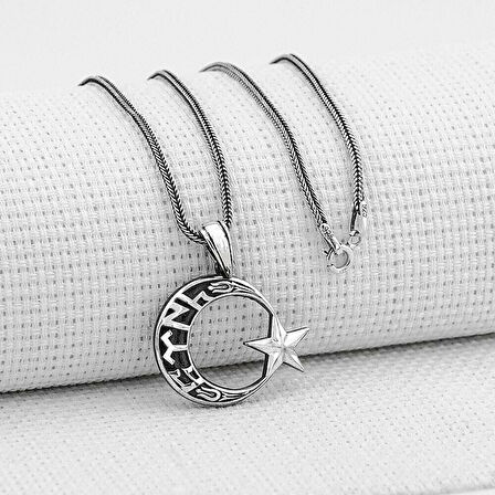 Göktürkce Türk Yazılı Ayyıldız 925 Ayar Gümüş Erkek Kolye