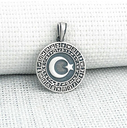 Göktürk Alfabesi Yazılı Ay Yıldız 925 Ayar Gümüş Erkek Kolye Ucu