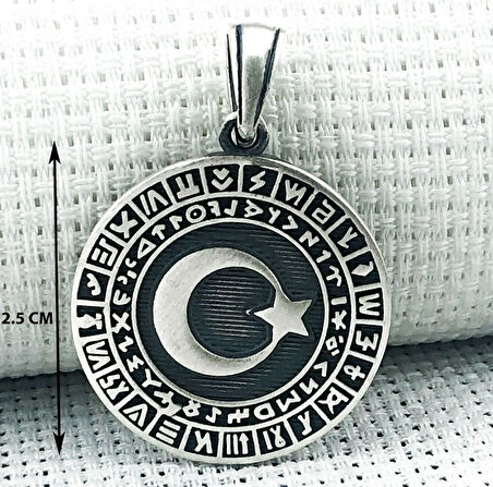 Göktürk Alfabesi Yazılı Ay Yıldız 925 Ayar Gümüş Erkek Kolye Ucu