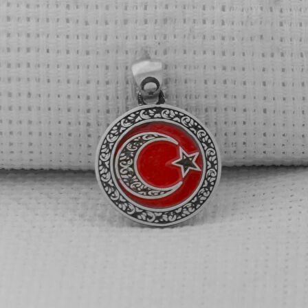 Gravur İşlemeli Küçük Boy Ay Yıldız 925 Ayar Gümüş Erkek Kolye Ucu