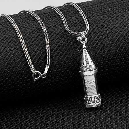Minare Tasarımlı Kabi Cevşen Muska Dualı 925 Ayar Gümüş Erkek Kolye