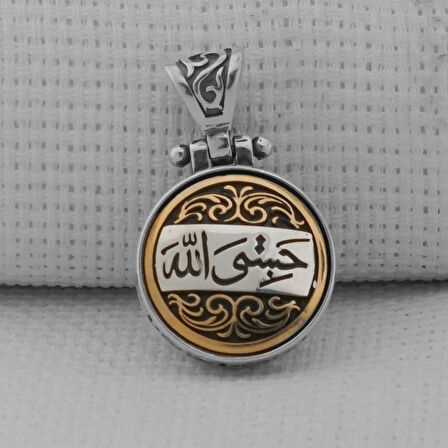 Hasbiyallah Allah Yazılı Ortası Dönen 925 Ayar Gümüş Erkek Kolye Ucu