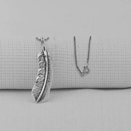 Kuş Tüyü 925 Ayar Gümüş Erkek Kolye