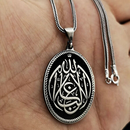 La Galibe İllallah Allah Tan Başka Galip Yoktur 925 Ayar Gümüş Erkek Kolye