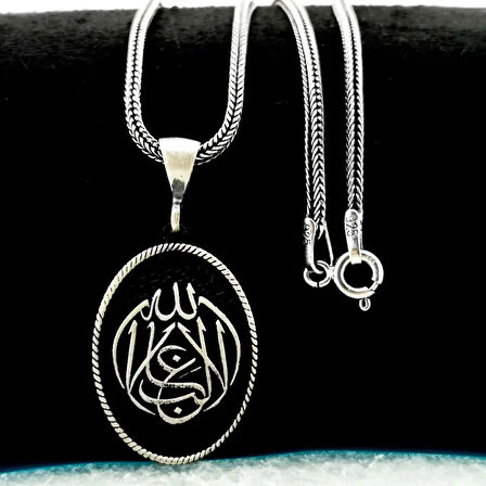 Kalın Zincirli La Galibe İllallah Allah Tan Başka Galip Yoktur 925 Ayar Gümüş Erkek Kolye