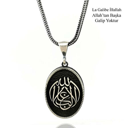 La Galibe İllallah Allah Tan Başka Galip Yoktur 925 Ayar Gümüş Erkek Kolye