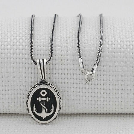 Denizci Çapa Tasarımlı 925 Ayar Gümüş Erkek Kolye