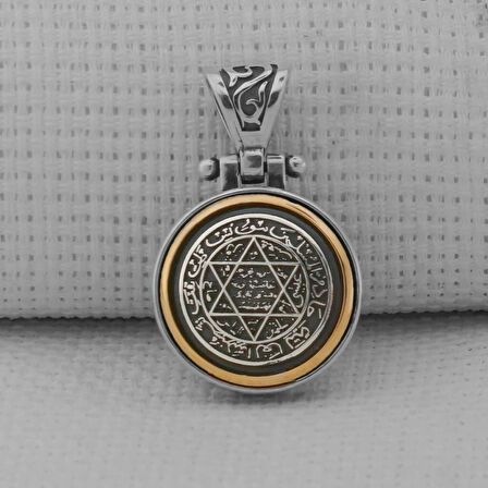 Ortası Dönen Süleyman Mührü 925 Ayar Gümüş Erkek Kolye