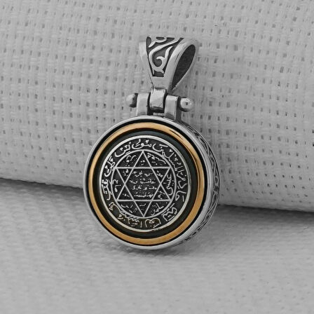 Ortası Dönen Süleyman Mührü 925 Ayar Gümüş Erkek Kolye