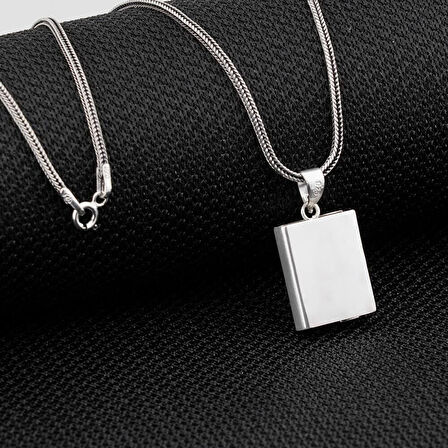 Açılabilir Cevşen Muskalık Kare 925 Ayar Gümüş Erkek Kolye