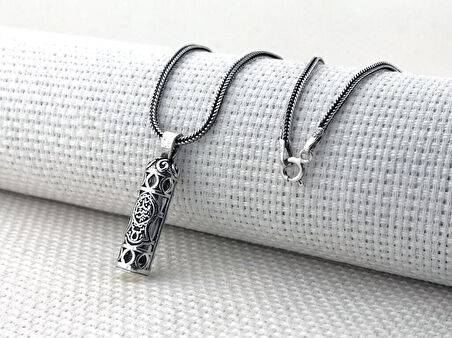 Nali Şerif Motifli Cevşen Dualu Muska 925 Ayar Kalın Zincirli Gümüş Erkek Kolye