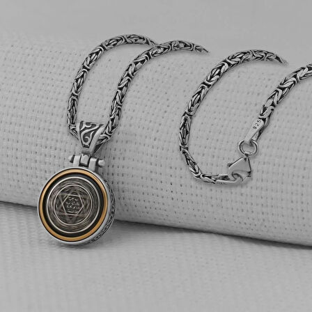 Kral Zincir Ortası Dönen Süleyman Mührü 925 Ayar Gümüş Erkek Kolye