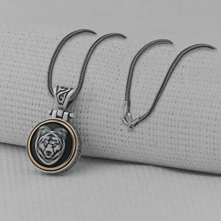 Bozkurt Motifli Ortası Dönen  925 Ayar  Gümüş Erkek Kolye