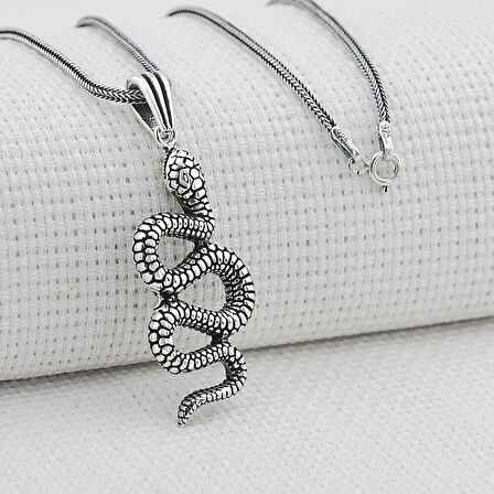 Yılan Desenli 925 Ayar Gümüş Erkek Kolye