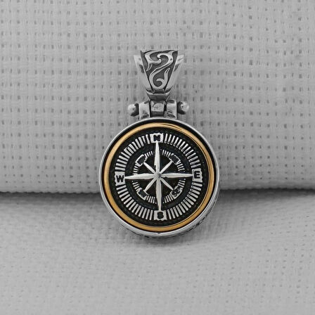 Pusula Tasarımlı Ortası Dönen 925 Ayar Gümüş Erkek Kolyesi Ucu