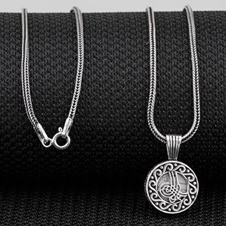Osmanlı Tuğra 925 Ayar Gümüş Erkek Kolye