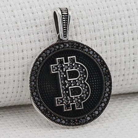 Bitcoın  925 Ayar Gümüş Erkek Kolye Ucu