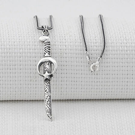 Ay Yıldız Tasarımlı  925 Ayar Gümüş Erkek Kolye