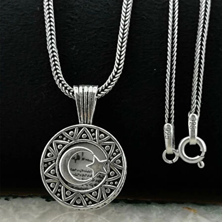 Ay Yıldız Tasarımlı cevşeni Kebir Dua 925 Ayar Gümüş Erkek Kolye