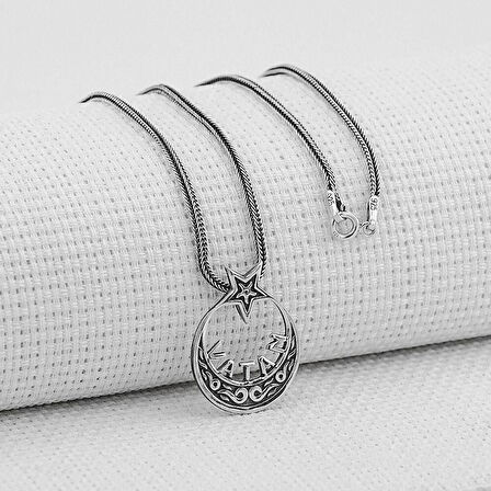 Ay Yıldız Tasarımlı  925 Ayar Gümüş Erkek Kolye