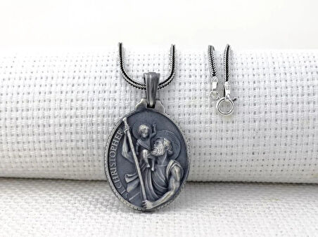 Aziz Christopher Üç Boyutlu  925 Ayar Gümüş Erkek Kolye