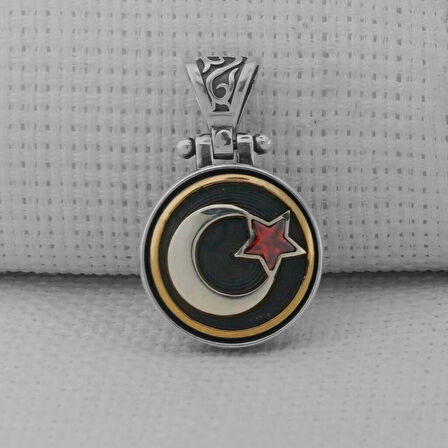 Ay Yıldız Ortası Dönen   925 Ayar Gümüş Erkek Kolye Ucu