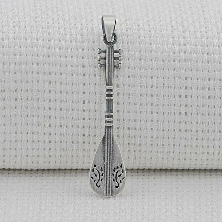 Bağlama Saz Tasarımlı 925 Ayar Gümüş Erkek Kolye  Ucu