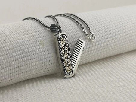 Berber Tarağı Tasarımı  925 Ayar Gümüş Erkek Kolye