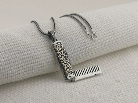 Tasarım Berber Tarağı  925 Ayar Gümüş Erkek Kolye