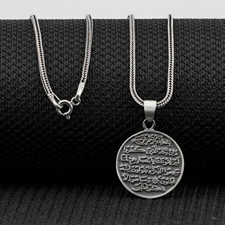 Nazar Dualı Ayetel Kürsi ve  925 Ayar Gümüş Erkek Kolye