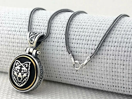 Bozkuty Ortası Dönen Tasarımlı 925 Ayar Gümüş Erkek Kolye