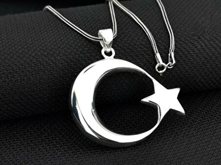 Ay Yıldız Büyük Boy 925 Ayar Gümüş Erkek Kolye