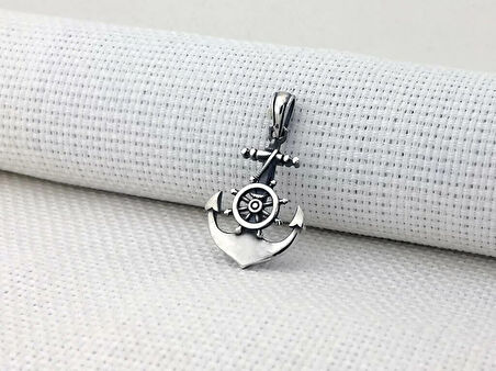 Çapa Dümen Tasarımlı 925 Ayar Gümüş Erkek Kolye Ucu