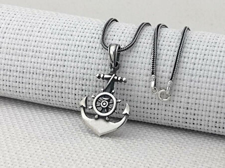 Çapa Dümen Tasarımlı 925 Ayar Gümüş Erkek Kolye